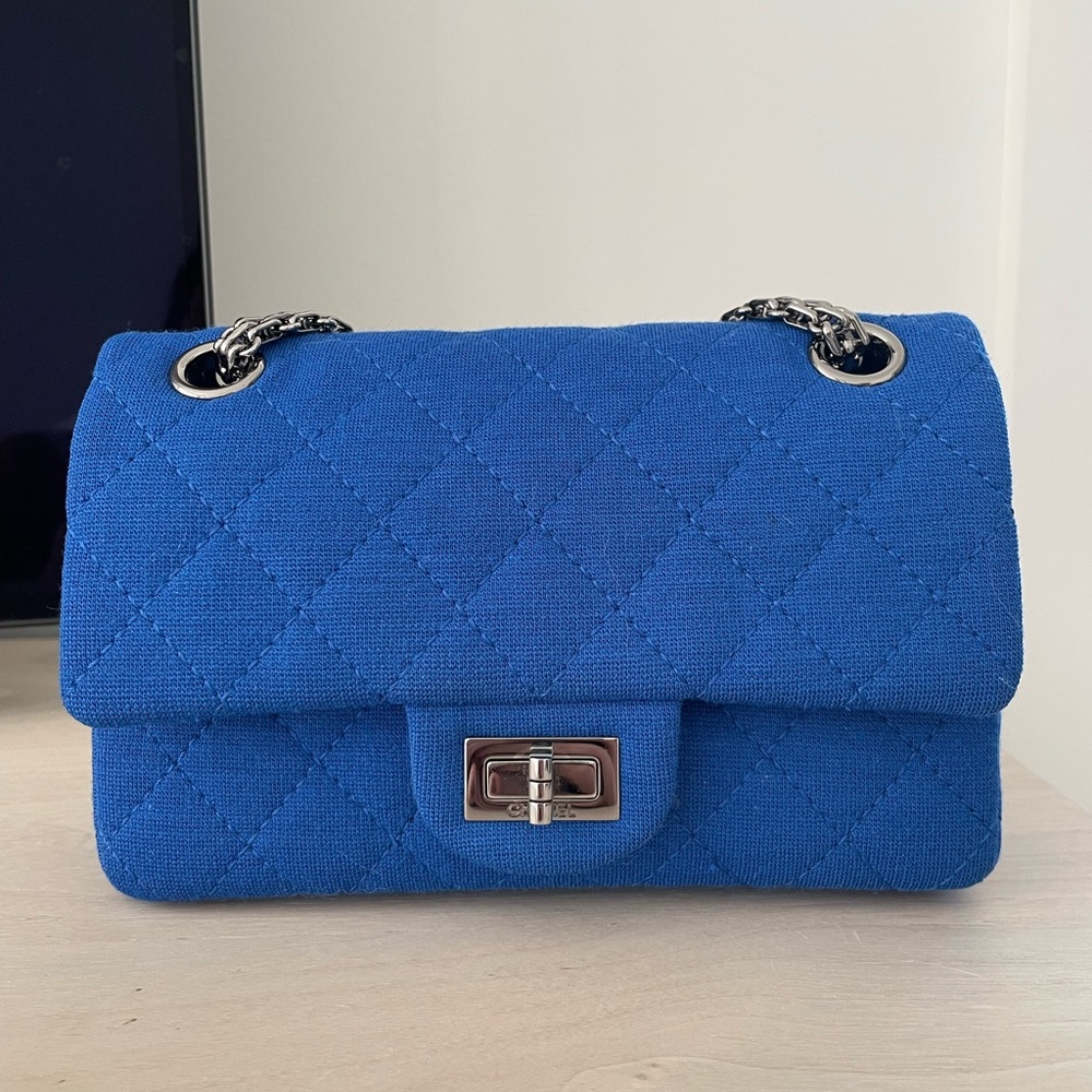 CHANEL 2.55 Mini Blue Quilted Cloth Shoulder Crossbody Bag - Picture 2 of 14